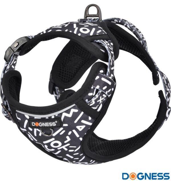 Dog Harness with Soft Lining, Black (Dogness Elegant Printing)