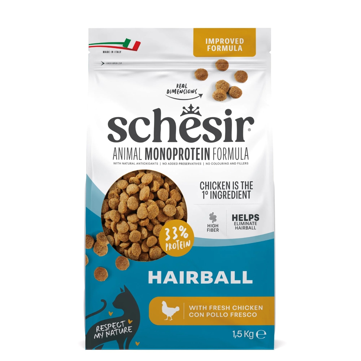 Schesir Animal Monoprotein kuivtoit kanalihaga karvapallide vastu 1,5kg