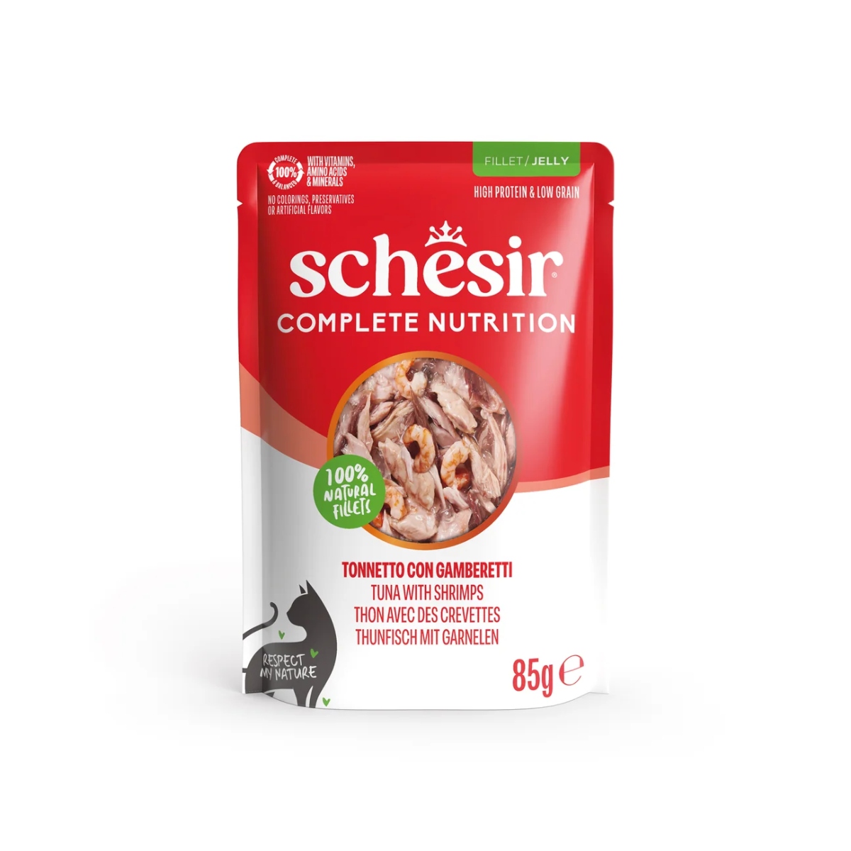 Schesir Complete Nutrition tuunikala krevettidega tarretises, 85g